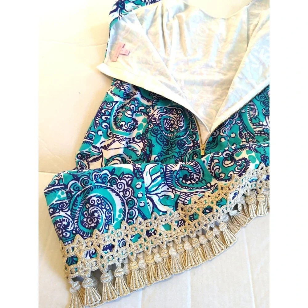 Lilly Pulitzer Eaton Dress 4 Gold Tassels Seafoam Green Whimsical Country Club - Picture 5 of 8